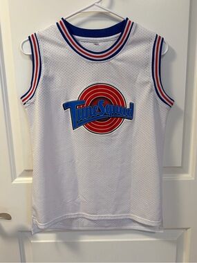 Kids Tune Squad White Basketball Jersey D. Duck - Blue & Red Trim